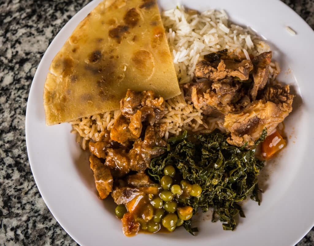Traditional African dinner on plate in Kenya
