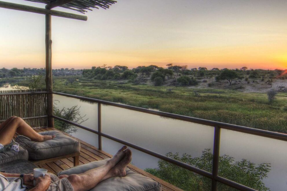 View over the pans from the deck at Leroo La Tau in Makgadikgadi Pans