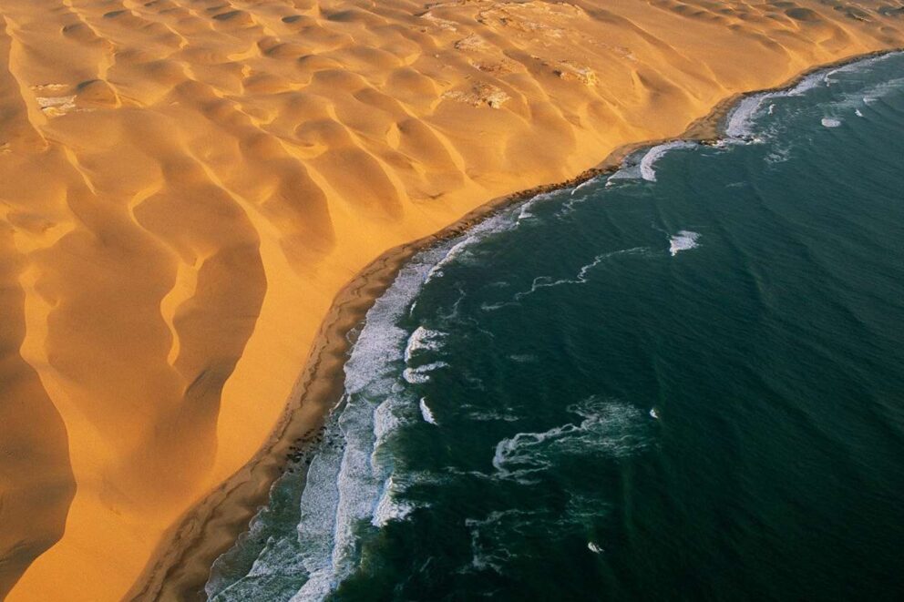 Aerial view of the coast of Namib Sand Sea