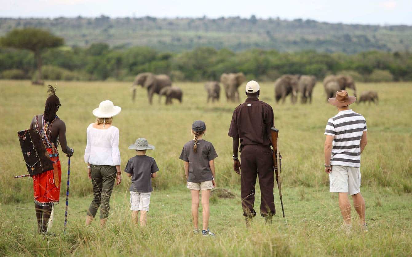 Family walking safari Kenya