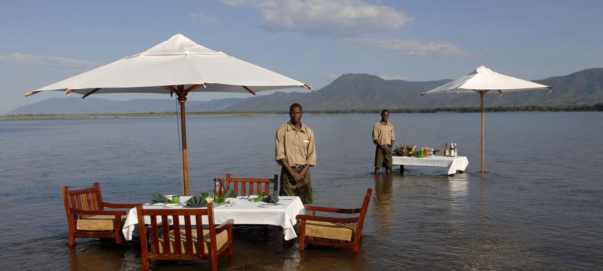 You can enjoy a water lunch at Sausage Tree Camp in Lower Zambezi National Park