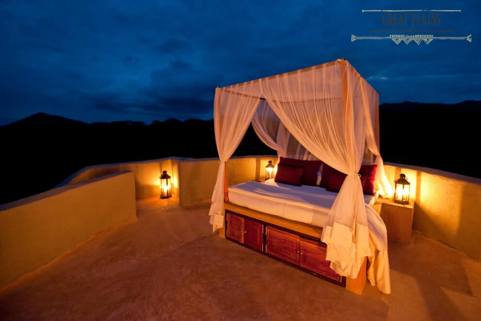 Star bed on balcony at Ol Donyo