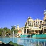 View overlooking the main swimming pool to The Palace at Sun City, South Africa