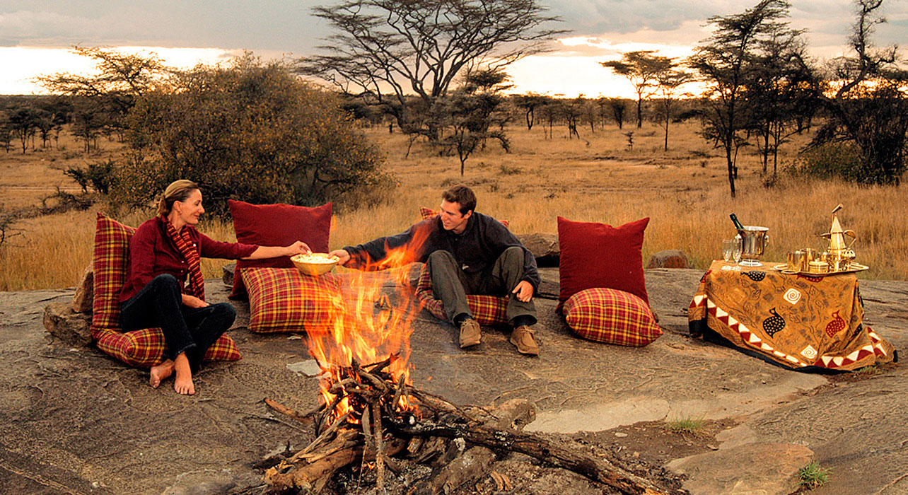 Romantic campfire in the African bush