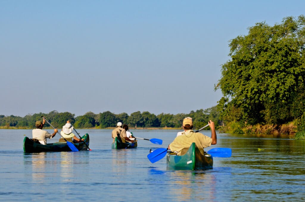 People in canoes on the Zambezi River