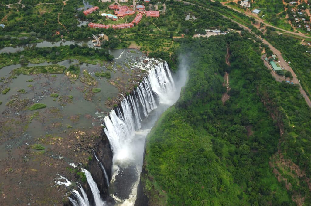 View of Victoria Falls from helicopter