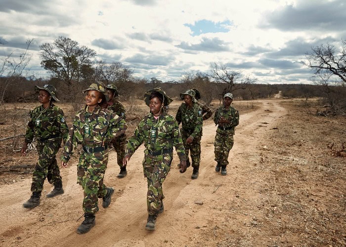 The Black Mambas anti-poaching unit during a march | Photo credit: Love Exploring
