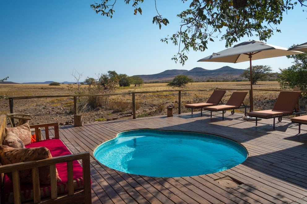 Pool area at Desert Rhino Camp, Namibia | Photo credit: Desert Rhino Camp