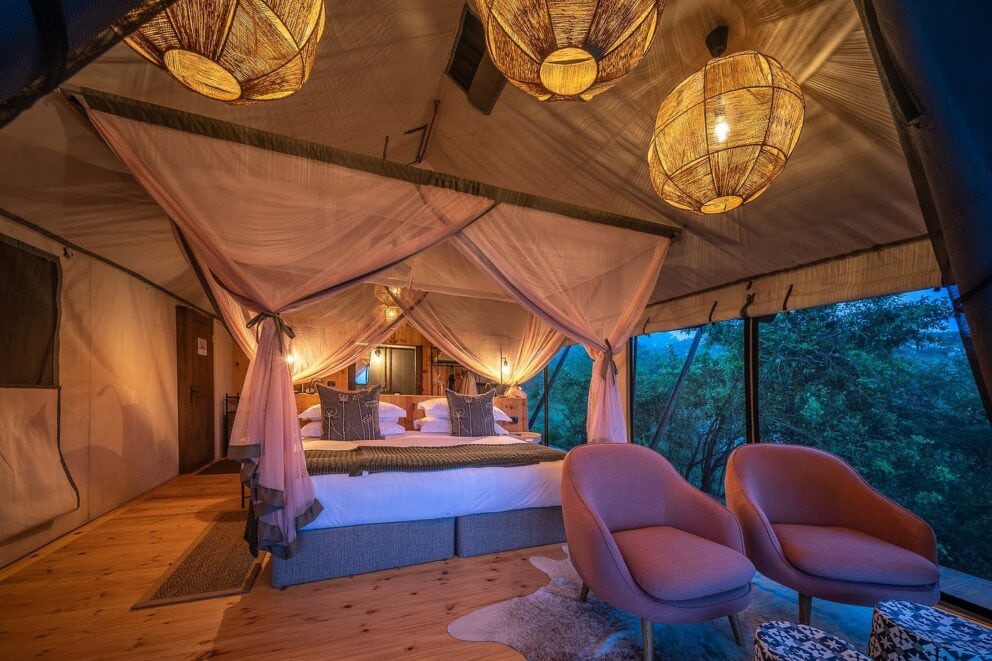 Bedroom at Wilderness Magashi, a luxury safari lodge.