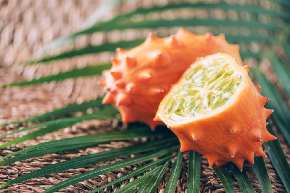The unique plant pictured here is the African Horned Cucumber