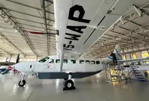 Light aircraft in hanger