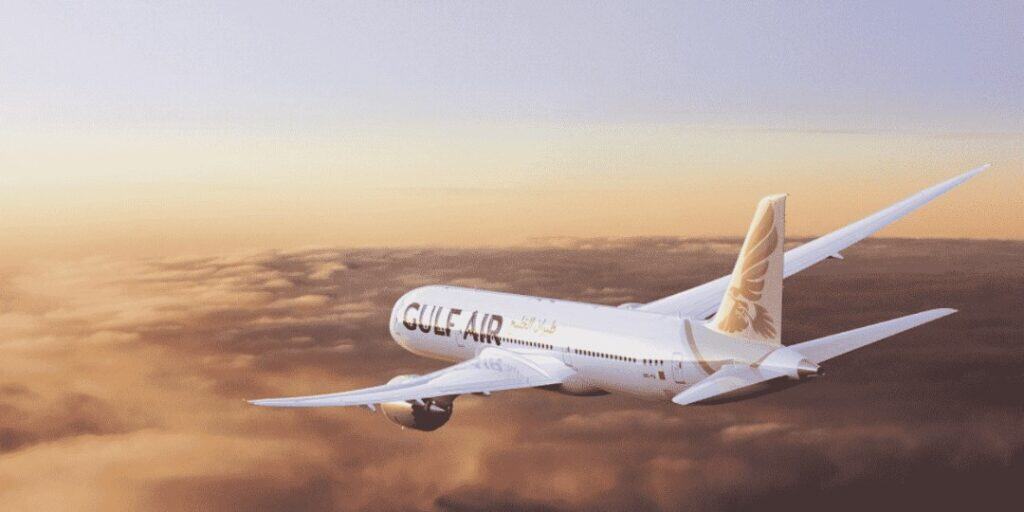 Gulf Air plane flying over clouds
