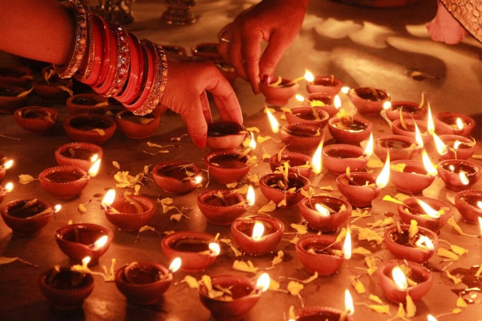 Diya lights on the Diwali