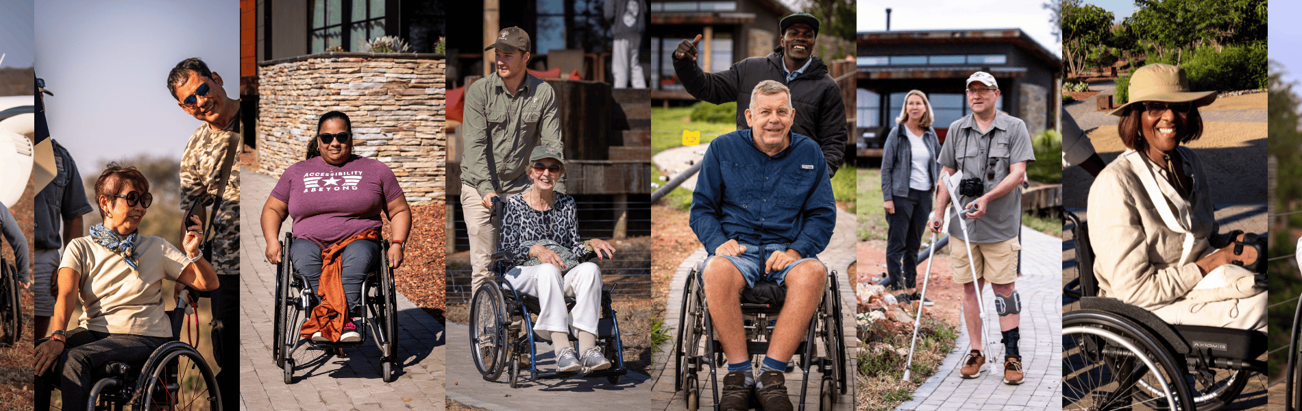 Collage of people in wheelchairs on safari at Ximuwu Lodge