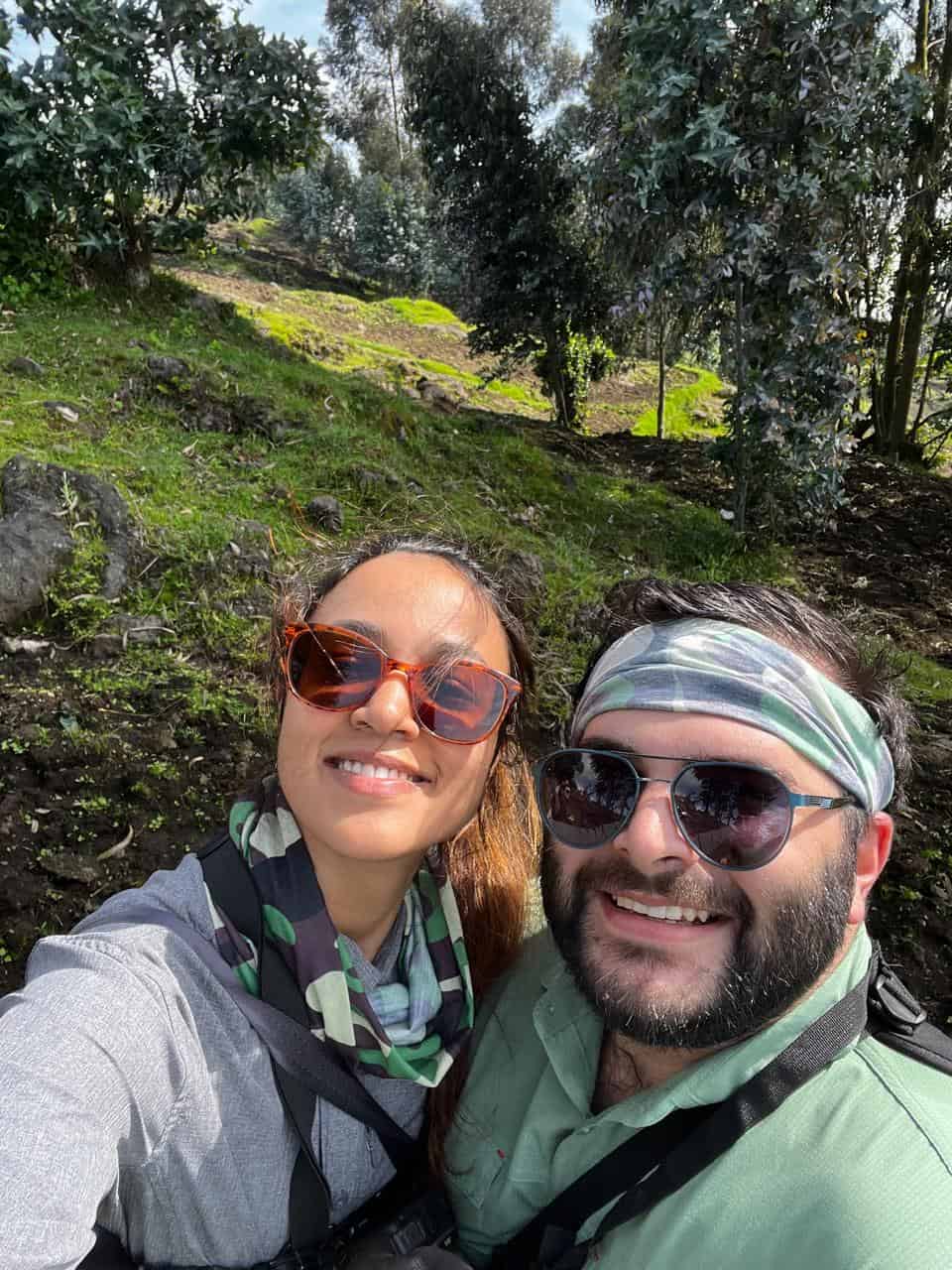 Micky and his wife on their mountain gorilla trekking adventure in Rwanda