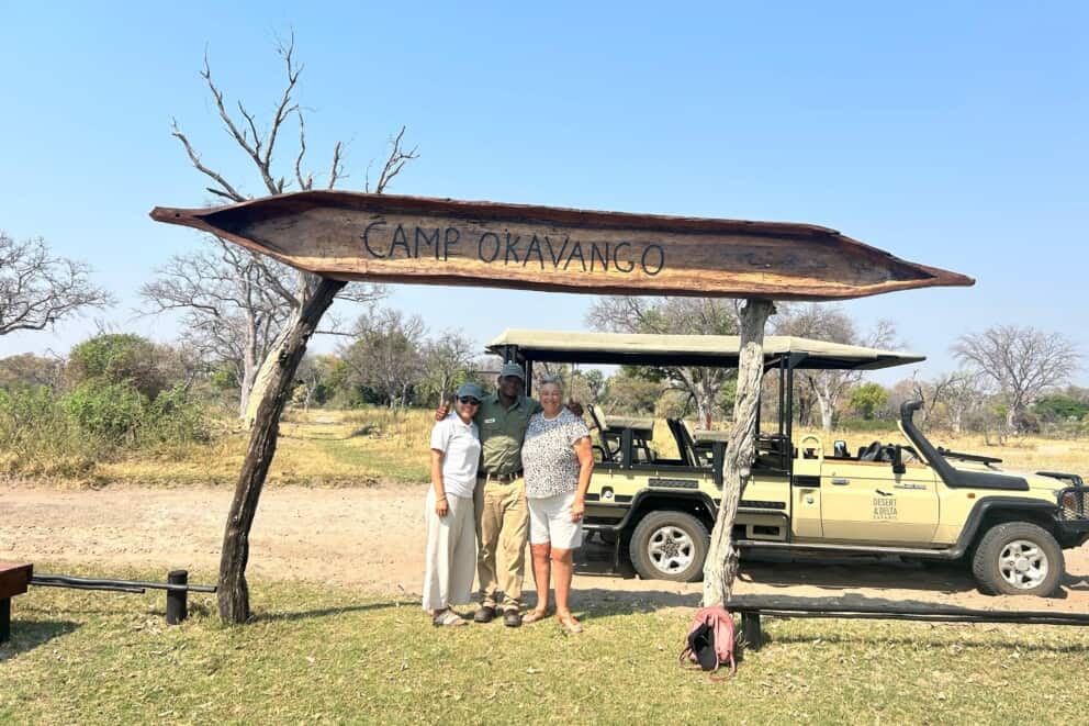Adelle at the entrance of Desert and Delta's Camp Okavango