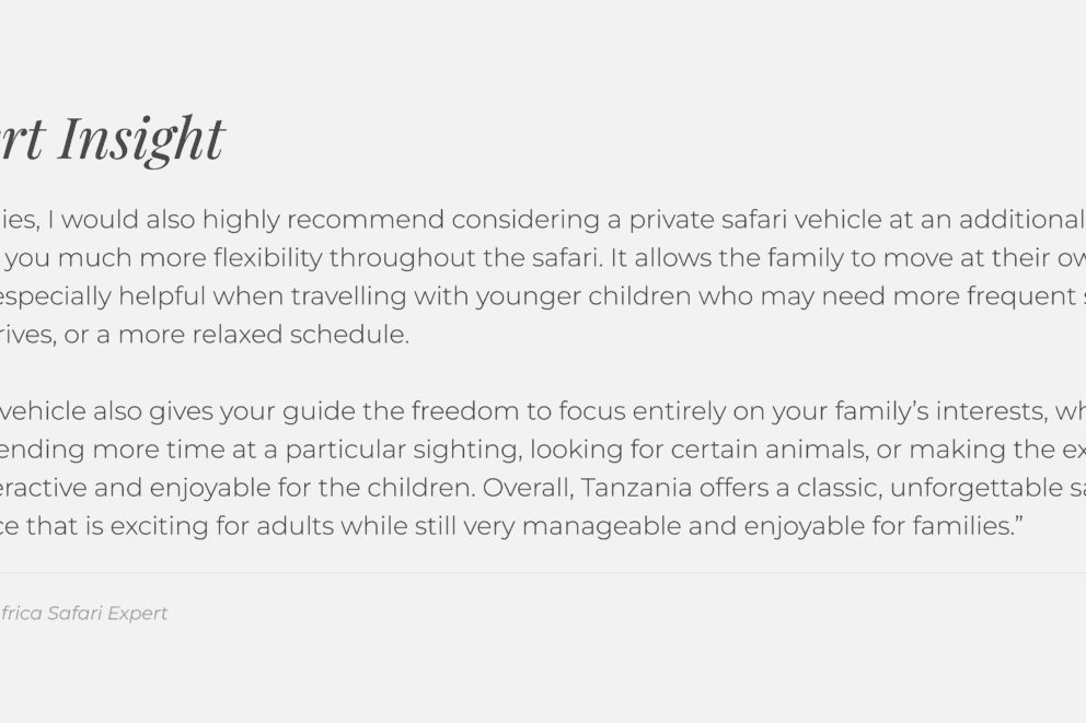 Discover Africa Safari Expert insight on private concessions in the Serengeti, Tanzania.