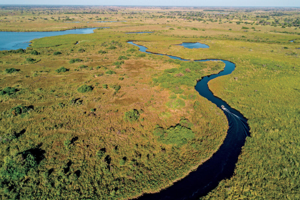 Aerial view of the Okavango Delta in Botswana.