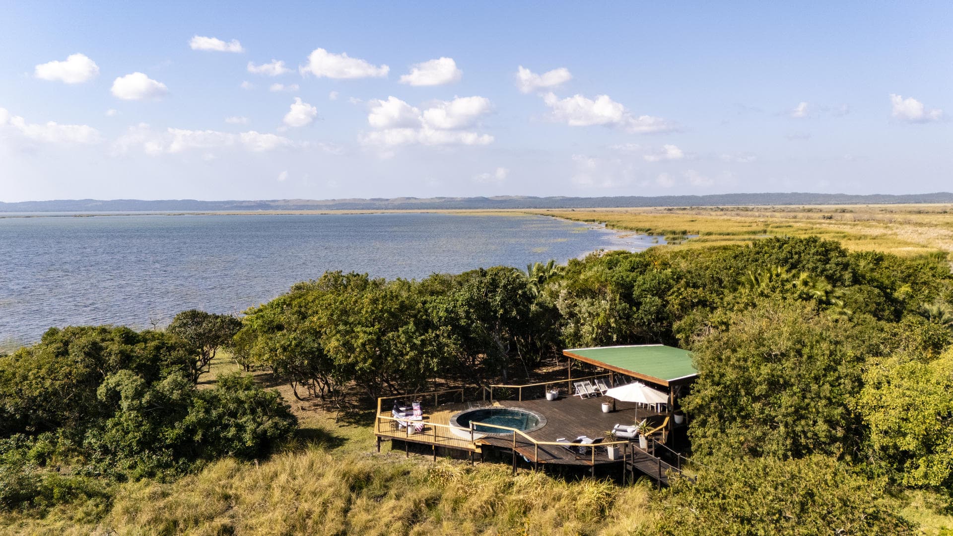 Aerial view of Makakatana Bay Lodge