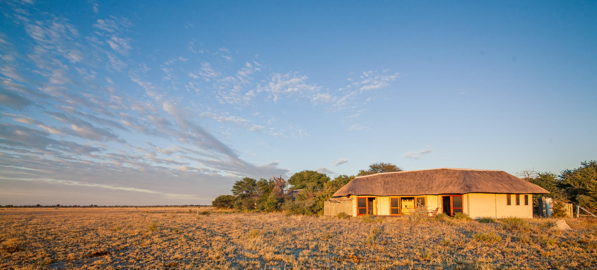 Exterior view of Nxai Pan Camp in Makgadikgadi Pans