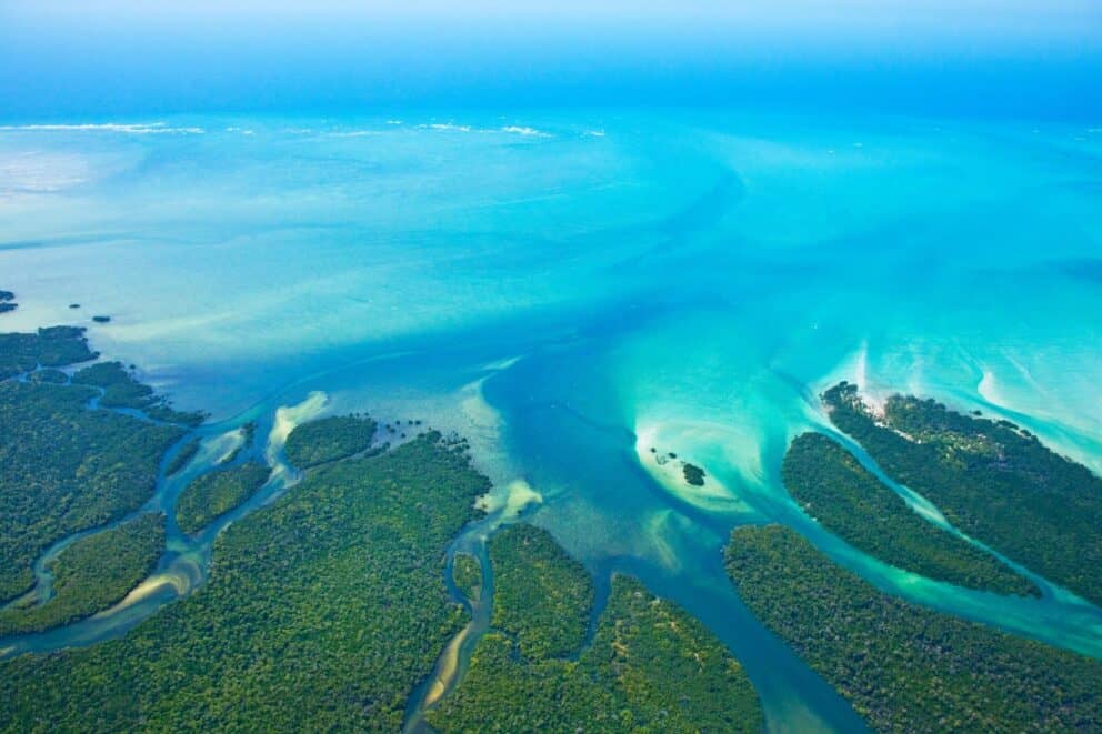Aerial view of the Quirimbas Archipelago in Mozambique.