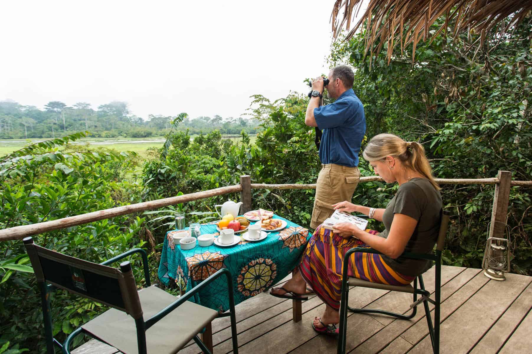 Lango Lodge Guest room balcony. As seen on a Congo safari