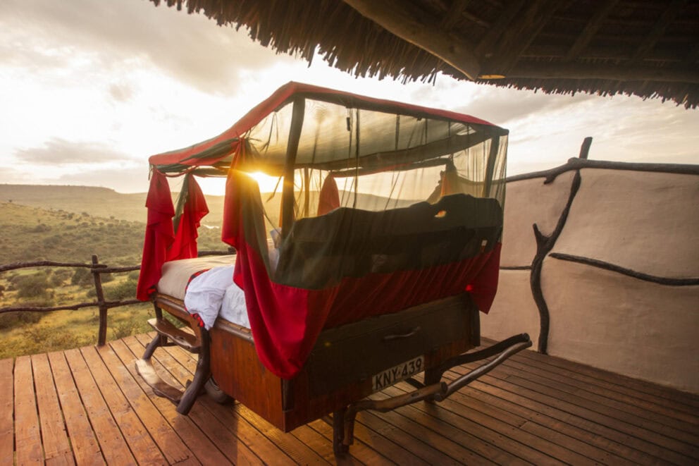 Elewana Loisaba star bed at sunset