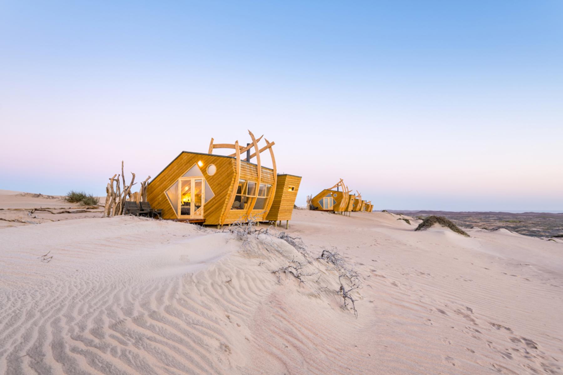 Shipwreck lodge, a luxury desert safari lodge on the Skeleton Coast. This can be booked as a part of a Namibia desert safari experience. 